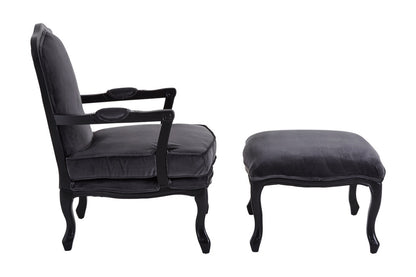 Windsor Grey Velvet Chair And Footstool