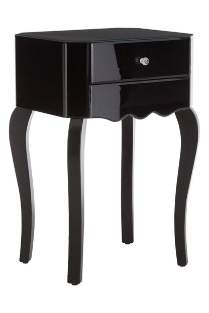 Regent 1 Drawer Black Mirrored Glass Side Table