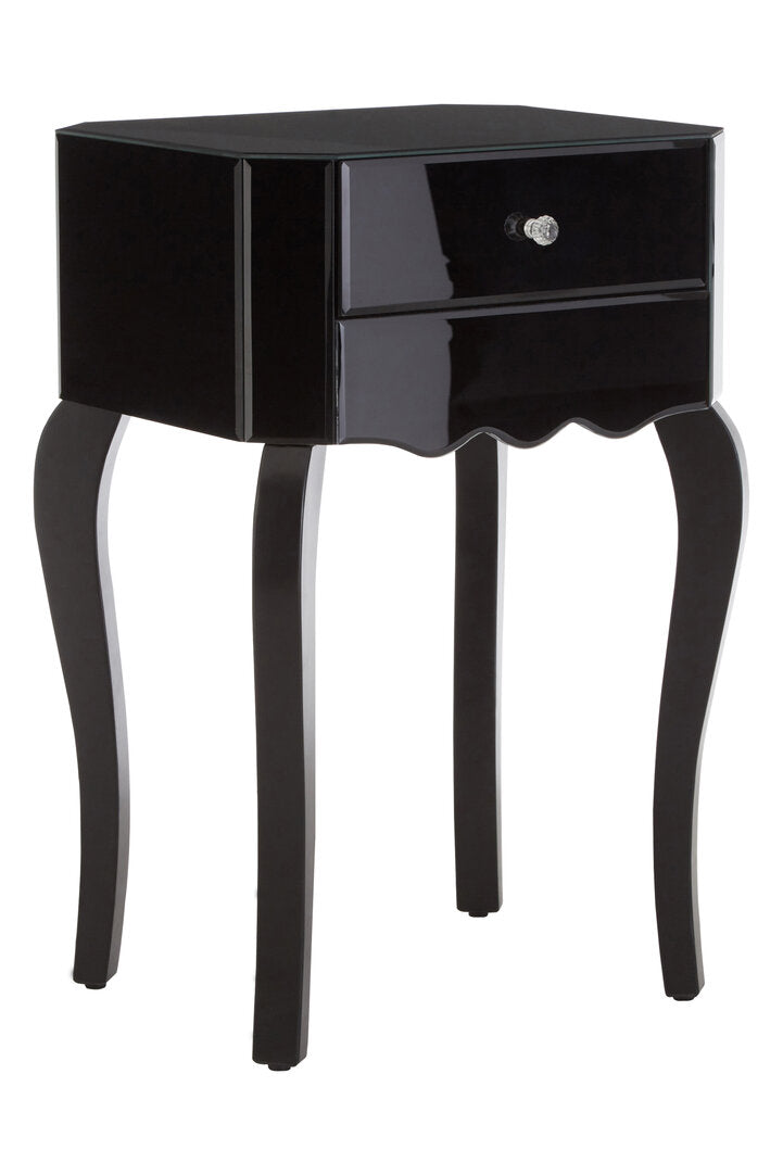 Regent 1 Drawer Black Mirrored Glass Side Table