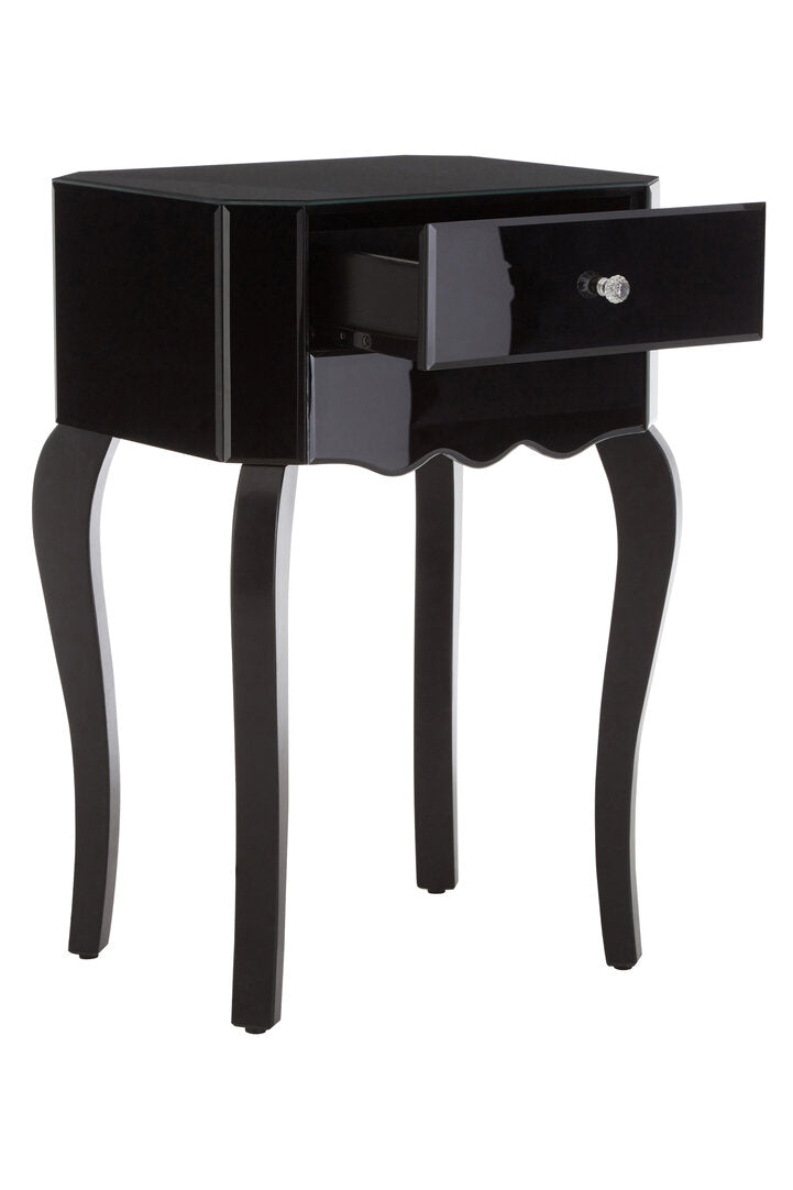 Regent 1 Drawer Black Mirrored Glass Side Table