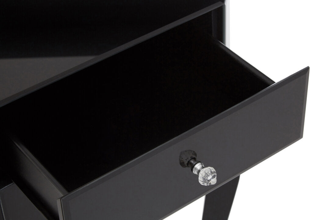Regent 1 Drawer Black Mirrored Glass Side Table
