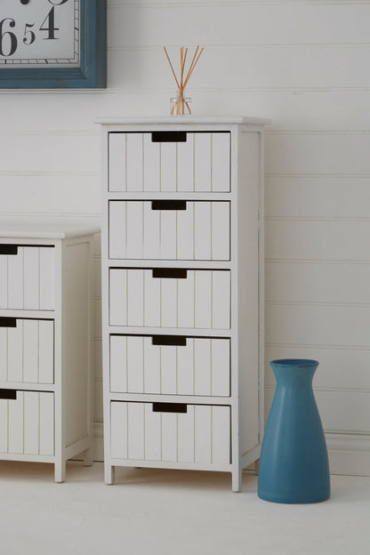 Belgravia England White Mdf 5 Drawers Chest