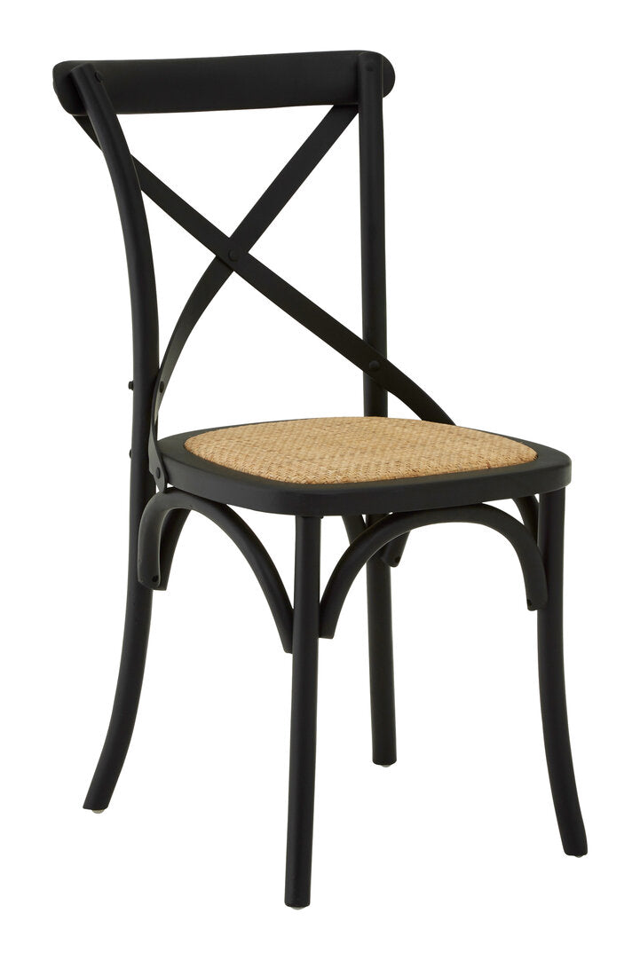 Cannes Black Oak Wood and Rattan Dining Chair