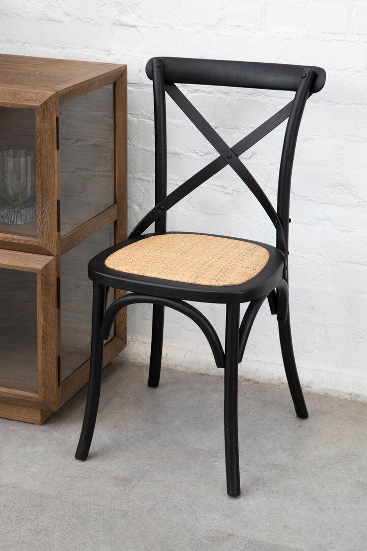 Cannes Black Oak Wood and Rattan Dining Chair