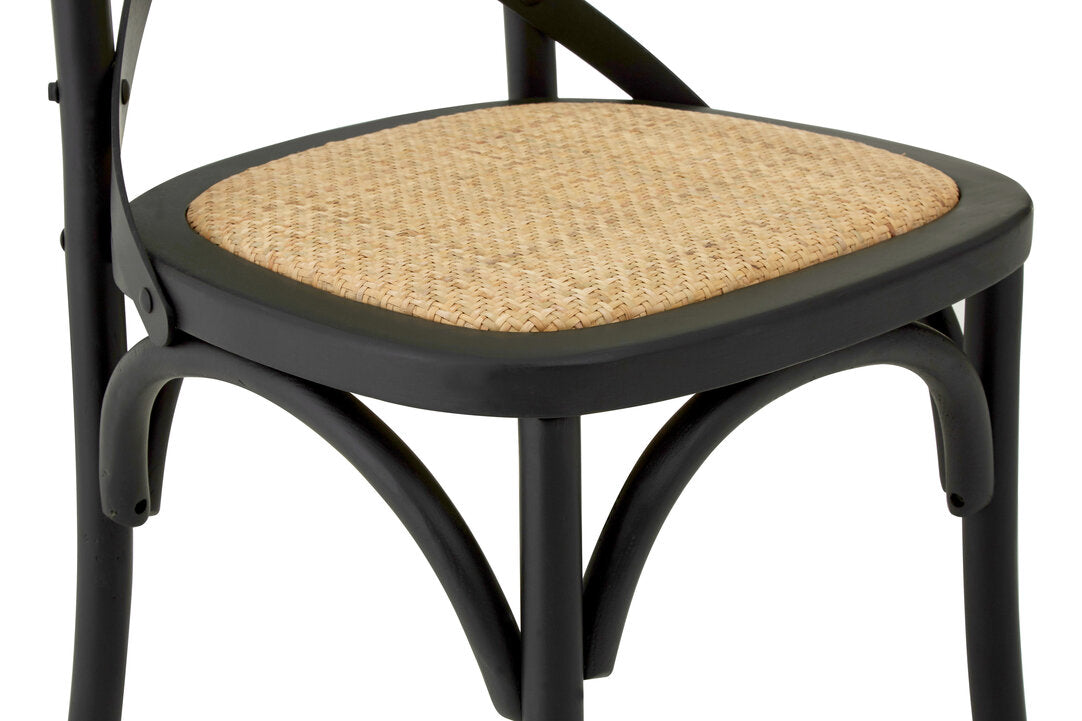 Cannes Black Oak Wood and Rattan Dining Chair