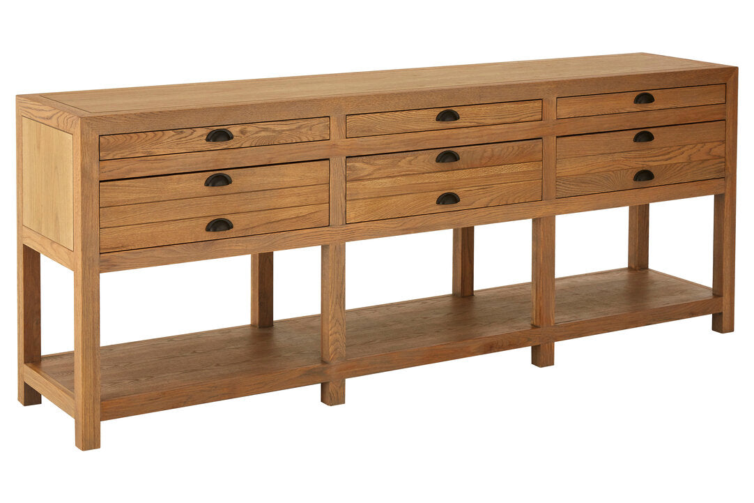 Cannes Washed Grey Oak Wood Console Table with Drawers