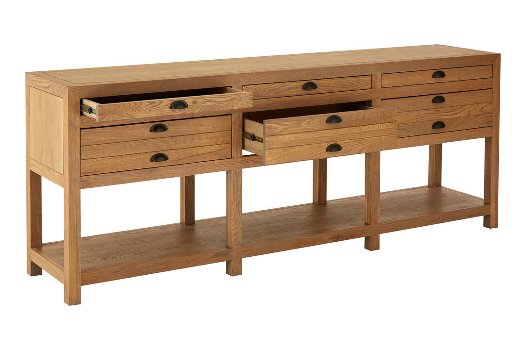 Cannes Washed Grey Oak Wood Console Table with Drawers