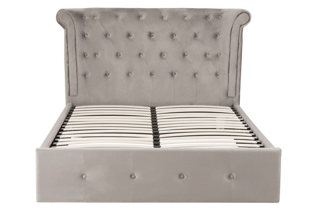 Bath Grey Velvet Ottoman Double Bed