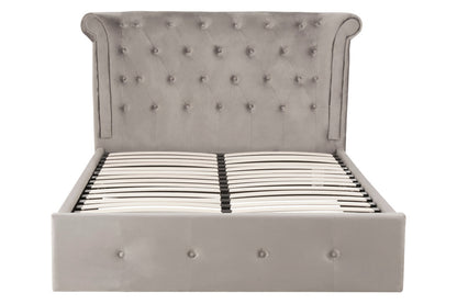 Bath Grey Velvet Ottoman Double Bed