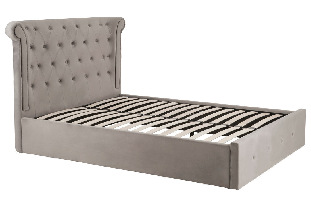 Bath Grey Velvet Ottoman Double Bed