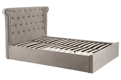 Bath Grey Velvet Ottoman Double Bed