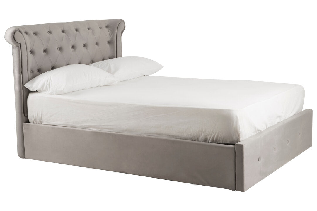 Bath Grey Velvet Ottoman Double Bed