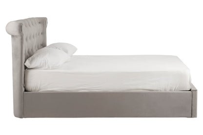 Bath Grey Velvet Ottoman Double Bed
