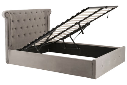 Bath Grey Velvet Ottoman Double Bed