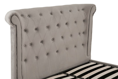 Bath Grey Velvet Ottoman Double Bed