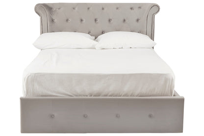 Bath Grey Velvet Ottoman Double Bed