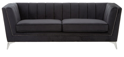 Seville Three Seat Black Velvet Sofa