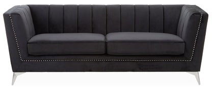 Seville Three Seat Black Velvet Sofa