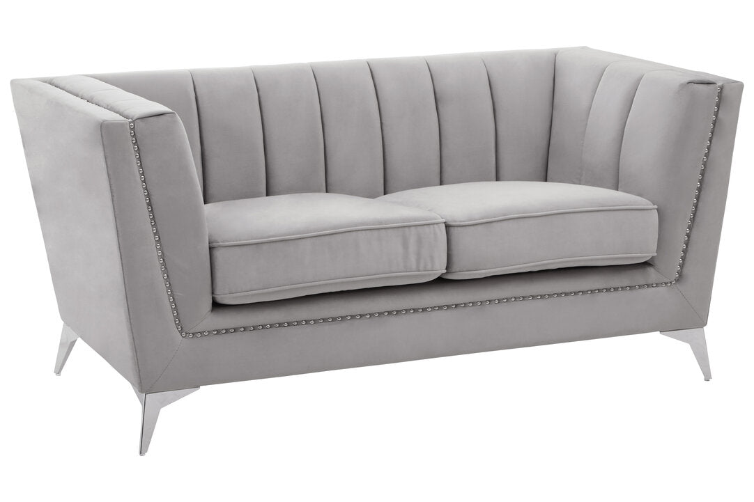 Seville Two Seat Grey Velvet Sofa