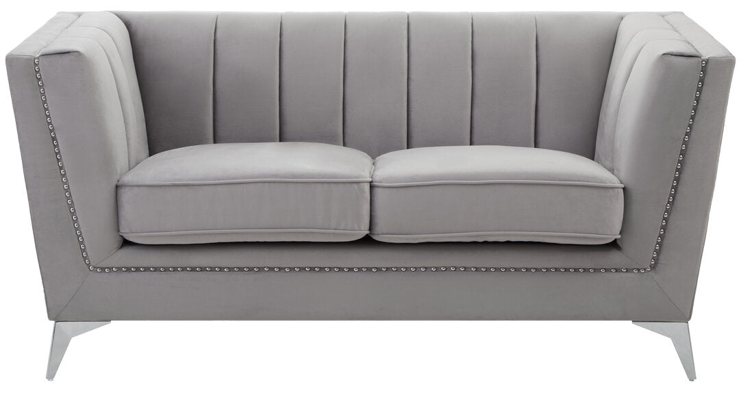 Seville Two Seat Grey Velvet Sofa