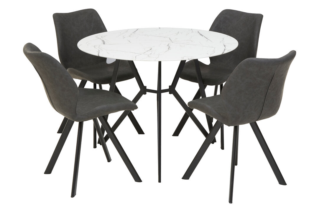 Cordoba Round Marble Effect Dining Table with 6 Chairs Set