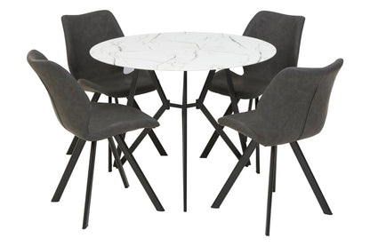 Cordoba Round Marble Effect Dining Table with 6 Chairs Set