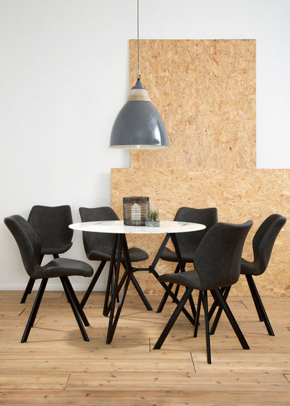 Cordoba Round Marble Effect Dining Table with 6 Chairs Set