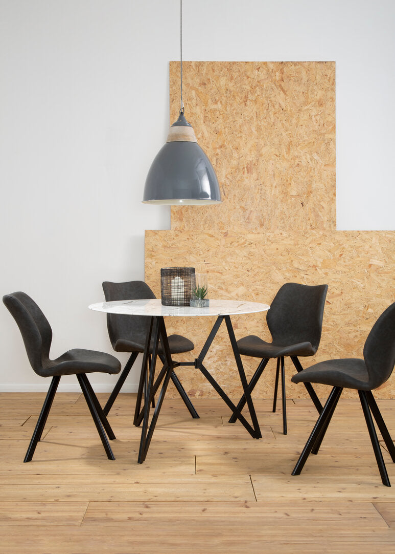 Cordoba Round Marble Effect Dining Table with 6 Chairs Set