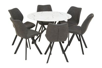 Cordoba Round Marble Effect Dining Table with 6 Chairs Set