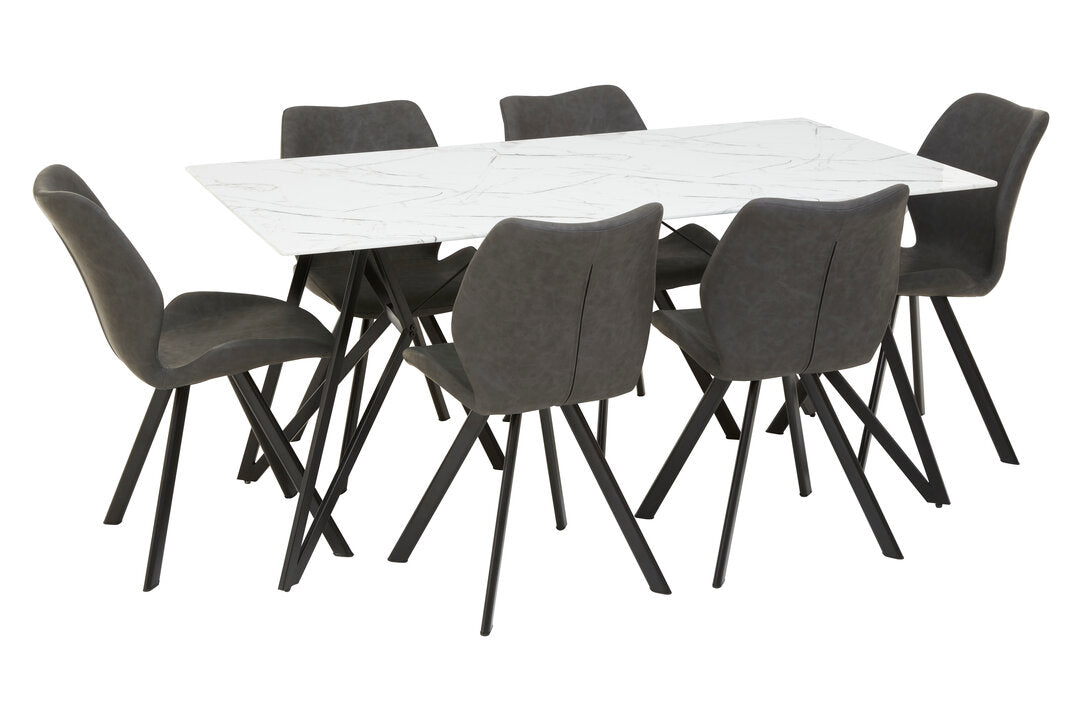 Cordoba Marble Effect Dining Table with 6 Chairs Set