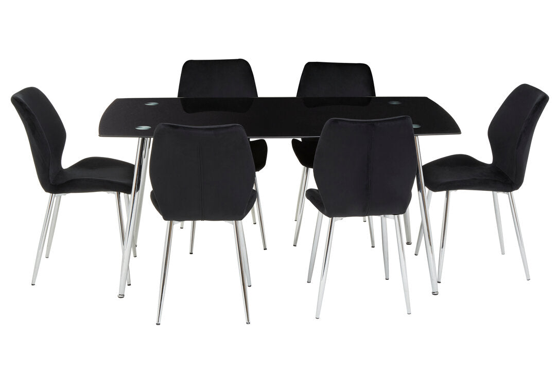 Laguna BlackTempered Glass Dining Table with 6 Chairs