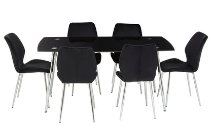 Laguna BlackTempered Glass Dining Table with 6 Chairs