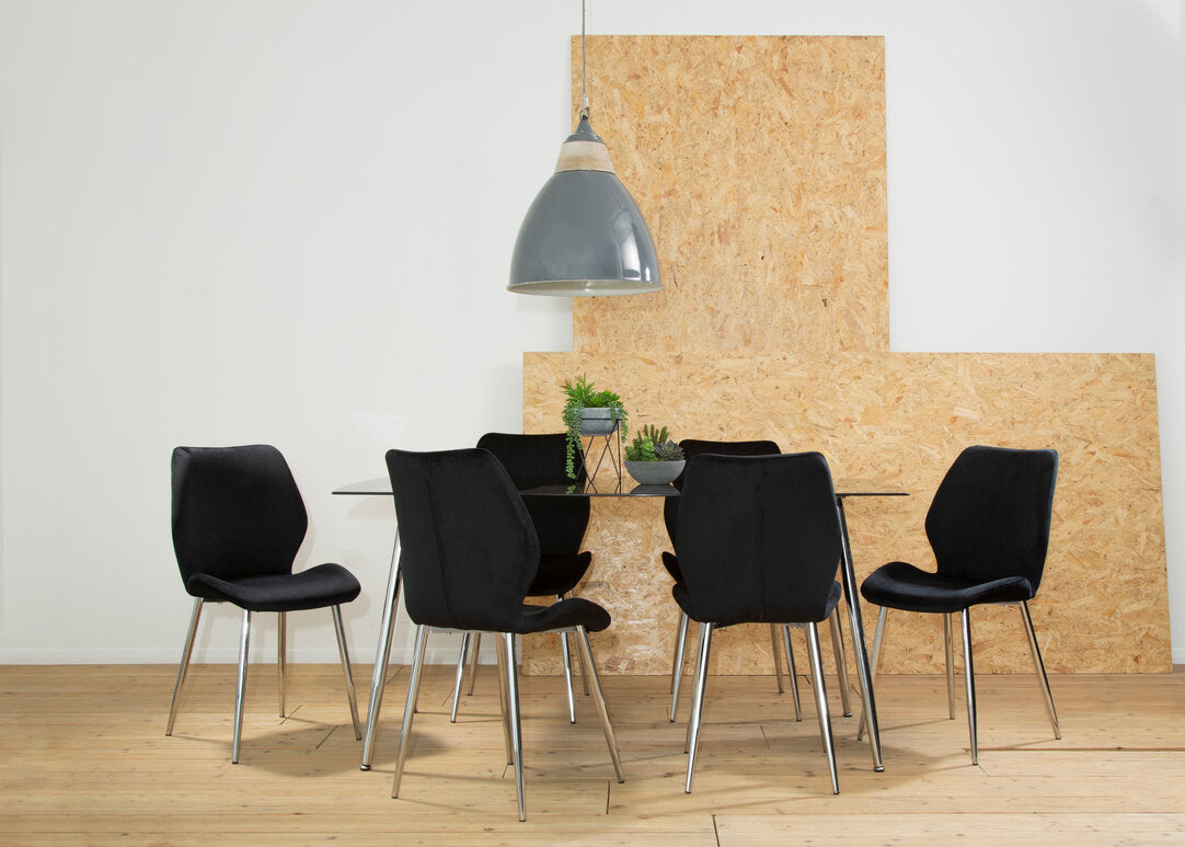 Laguna BlackTempered Glass Dining Table with 6 Chairs