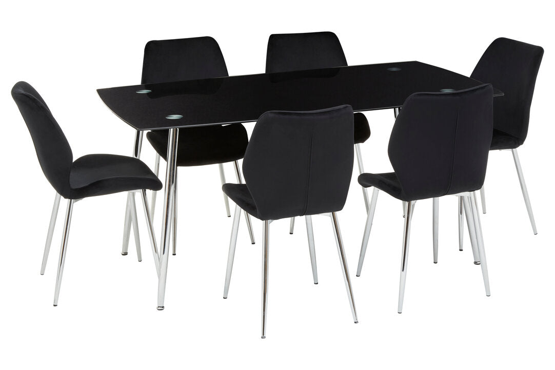 Laguna BlackTempered Glass Dining Table with 6 Chairs