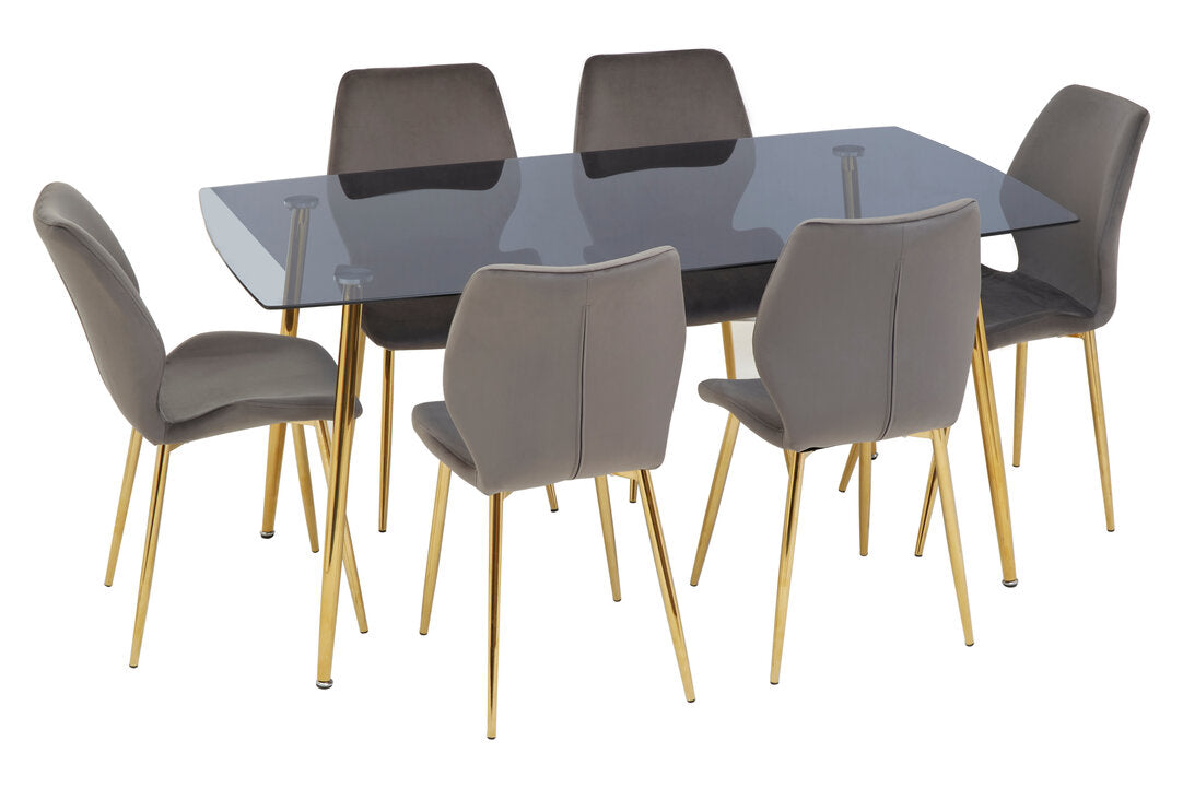 Laguna Smoked Glass Dining Table with 6 Chairs Set