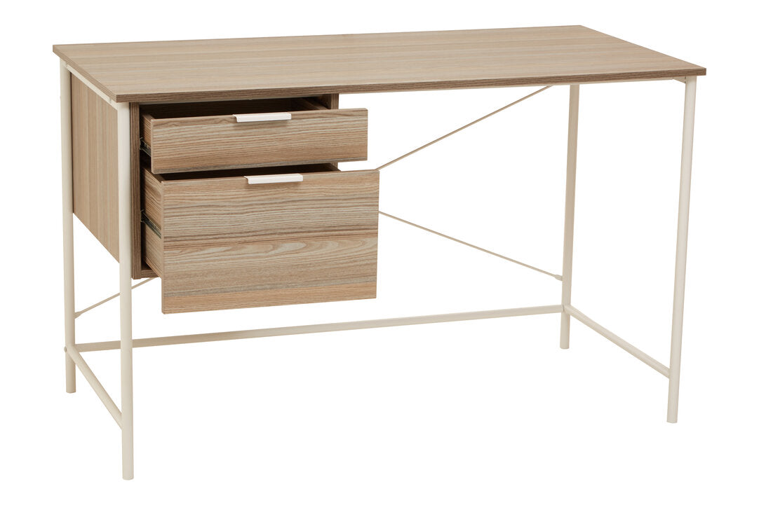 Penzance Light Oak Veneer Desk With Drawers