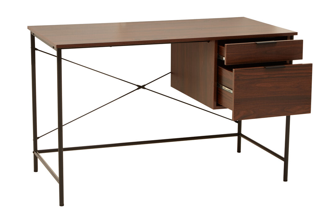 Penzance Dark Walnut Veneer Desk With Drawers