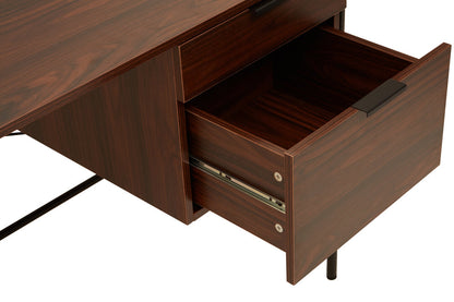 Penzance Dark Walnut Veneer Desk With Drawers