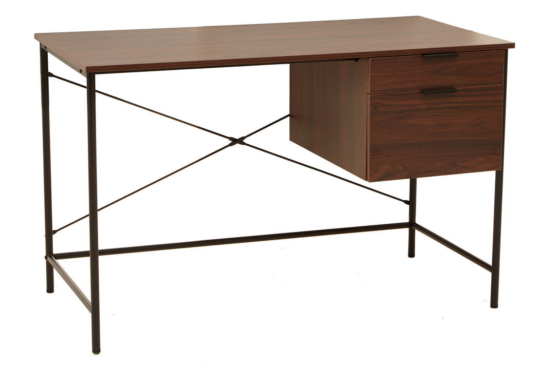 Penzance Dark Walnut Veneer Desk With Drawers