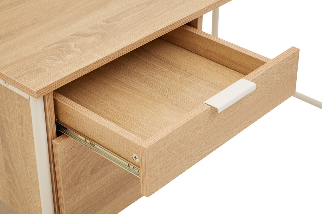 Penzance Natural Oak Veneer Desk With Drawers