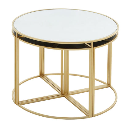 Chelsea 5 Piece Mirrored Top Nesting Tables Set with Gold Frame