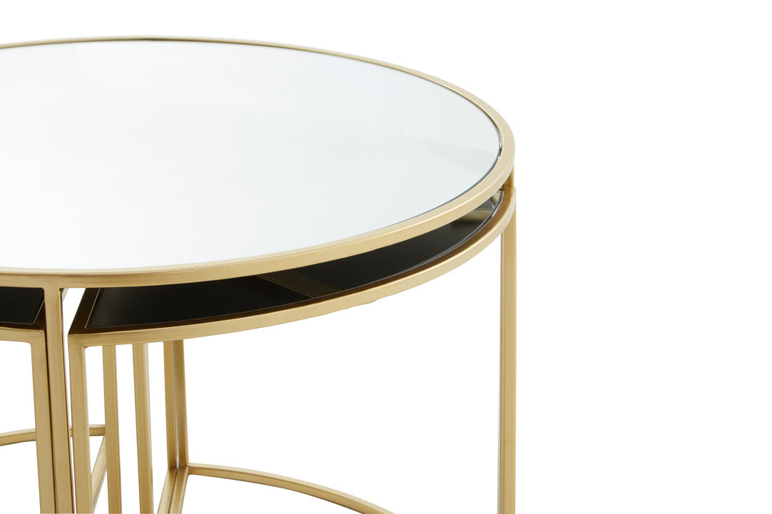 Chelsea 5 Piece Mirrored Top Nesting Tables Set with Gold Frame