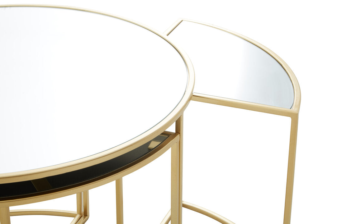 Chelsea 5 Piece Mirrored Top Nesting Tables Set with Gold Frame