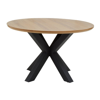 Sorrento Wood Veneer Round Dining Table With Black Metal Legs