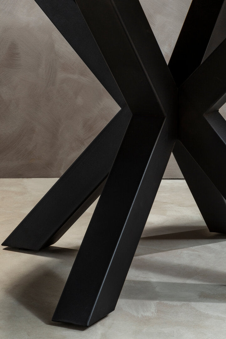 Sorrento Wood Veneer Round Dining Table With Black Metal Legs