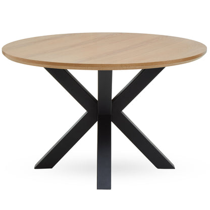 Sorrento Wood Veneer Round Dining Table With Black Metal Legs