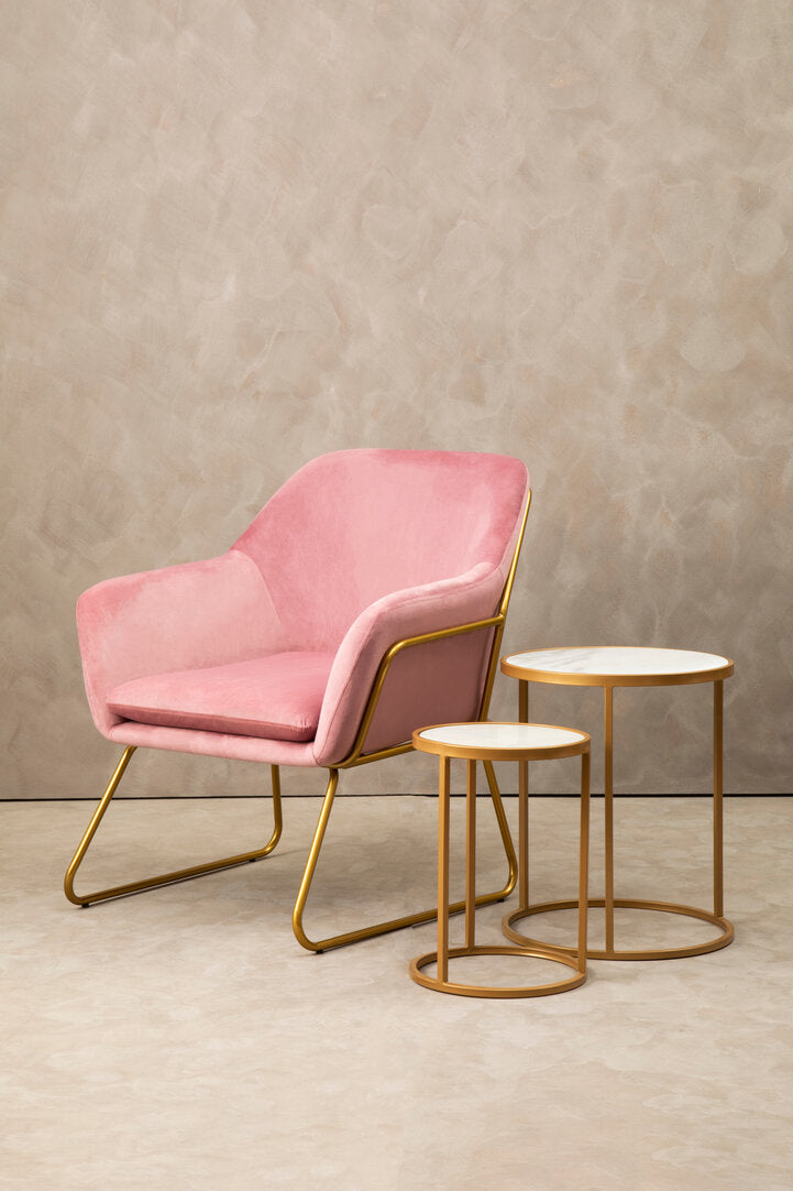 Amalfi Pink Velvet and Powder Gold Frame Armchair