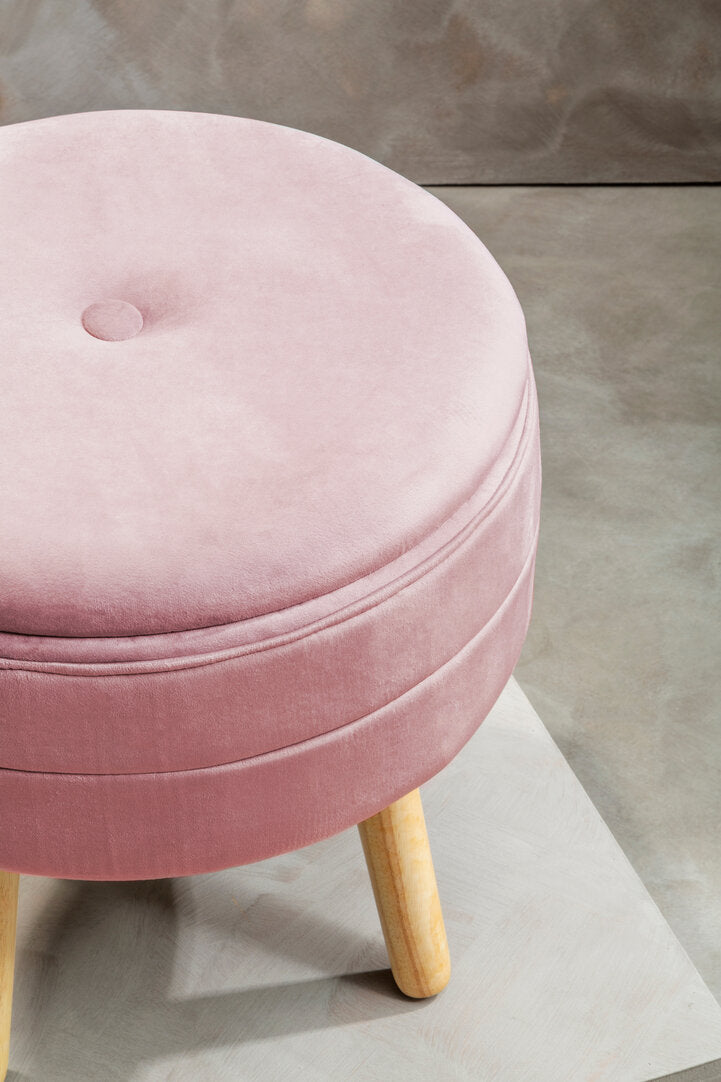 Cannes Pink Velvet Stool