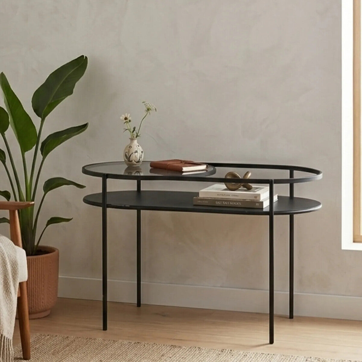 Bath Grey Glass 2 Tier Oval Coffee Table