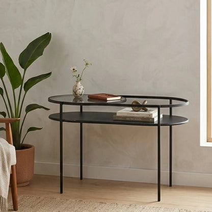 Bath Grey Glass 2 Tier Oval Coffee Table